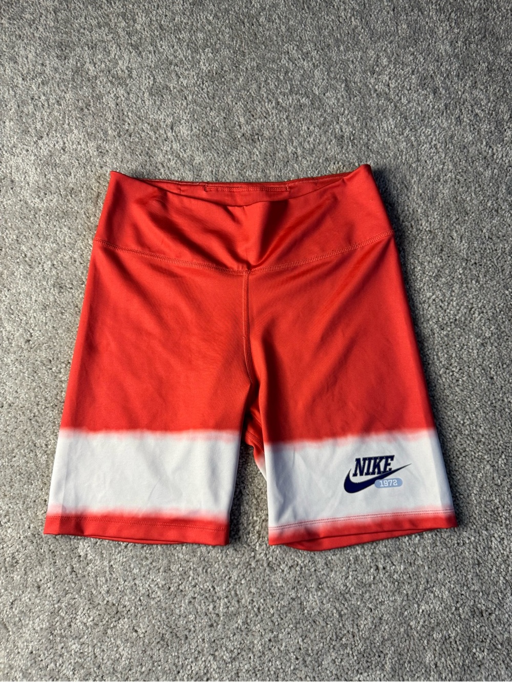 Nike Red and White Mid-Rise Bike Shorts with Navy Logo